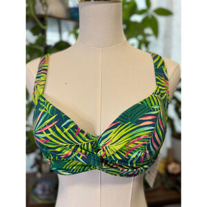 Women's Lands' End Size 4 Teal Green Pink Palm Print Bikini Top
